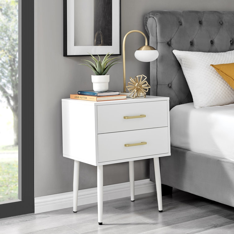 Corrigan Studio Wood Bedside Table 2 Drawers Metal Handles Modern